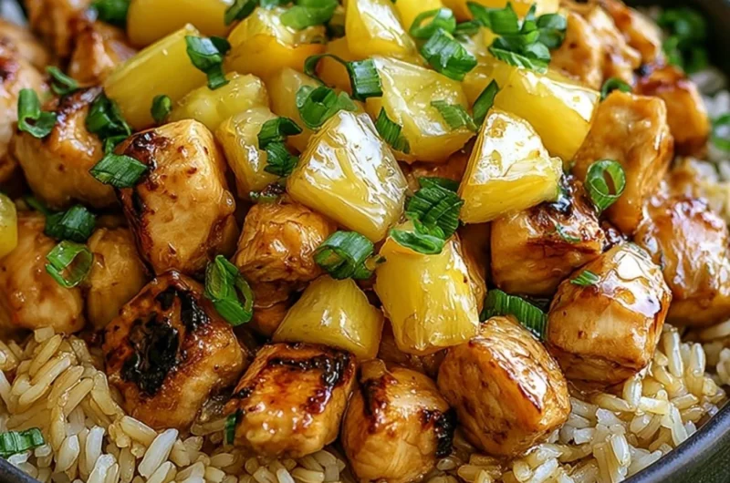 Pineapple Chicken and Rice dish with vibrant colors and delicious ingredients.