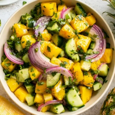 Pineapple Cucumber Salad with fresh ingredients served in a bowl