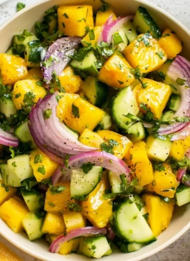 Pineapple Cucumber Salad with fresh ingredients served in a bowl
