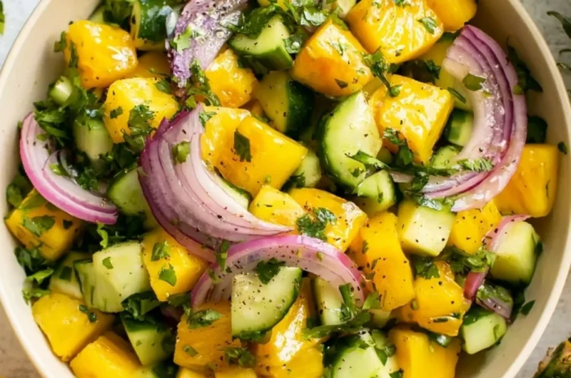 Pineapple Cucumber Salad with fresh ingredients served in a bowl