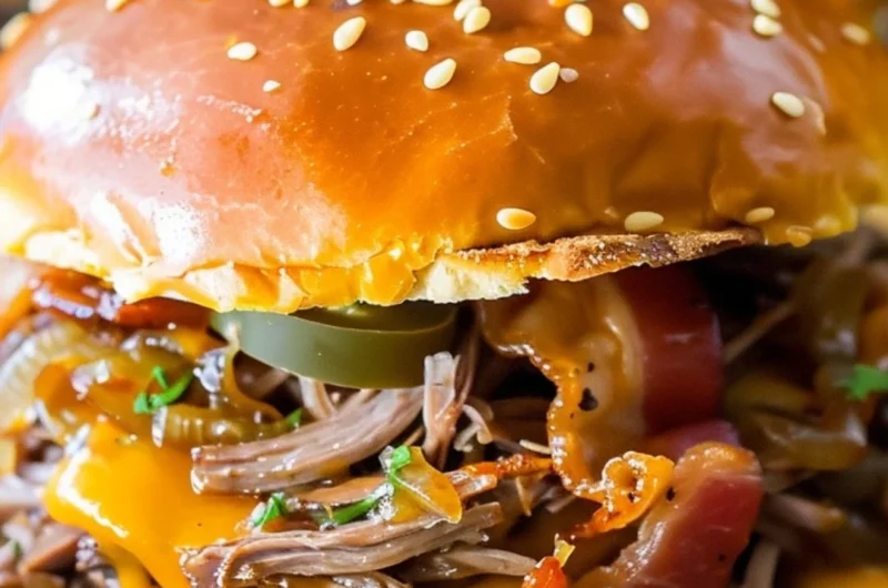 Slow cooker cowboy sandwiches topped with savory beef and spices