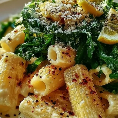 Stanley Tucci's creamy lemon ricotta pasta with arugula served in a bowl