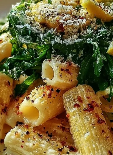 Stanley Tucci's creamy lemon ricotta pasta with arugula served in a bowl