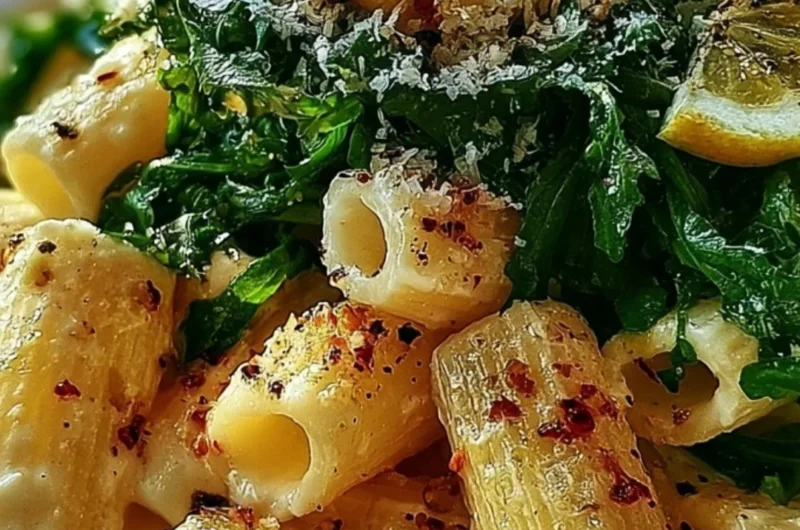 Stanley Tucci's creamy lemon ricotta pasta with arugula served in a bowl