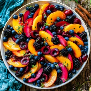 Colorful summer fruit salad with various fresh fruits in a bowl