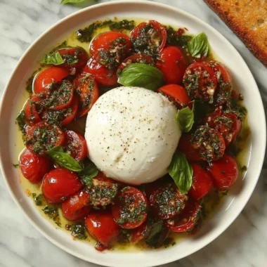 Delicious Tomato and Burrata Salad with fresh ingredients
