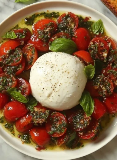 Delicious Tomato and Burrata Salad with fresh ingredients