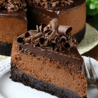 Delicious Triple Chocolate Cheesecake with a crunchy Oreo crust