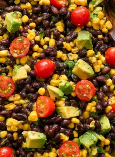 Delicious Vegan Black Bean Salad with fresh vegetables and herbs