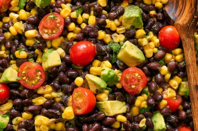 Delicious Vegan Black Bean Salad with fresh vegetables and herbs