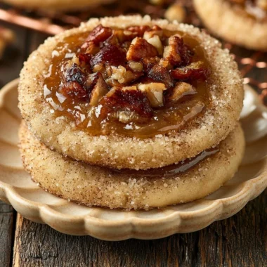 Vegan Pecan Pie Cookies made with plant-based ingredients and topped with pecans.