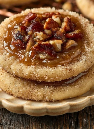 Vegan Pecan Pie Cookies made with plant-based ingredients and topped with pecans.