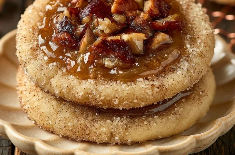 Vegan Pecan Pie Cookies made with plant-based ingredients and topped with pecans.