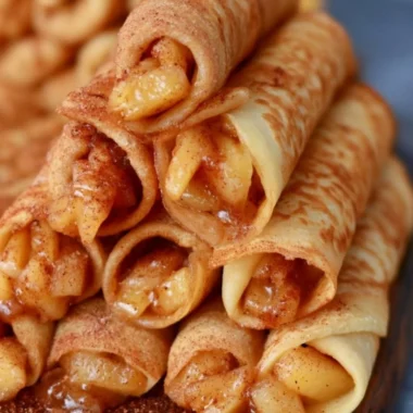 Delicious Apple Cinnamon Crepes filled with sweet apple filling and sprinkled with cinnamon