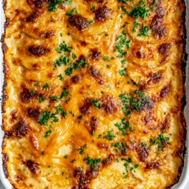 Delicious Au Gratin Potatoes baked to perfection with cheese and cream