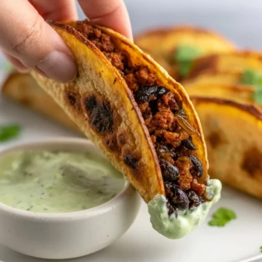 Baked Turkey Tacos served in a colorful plate with fresh toppings