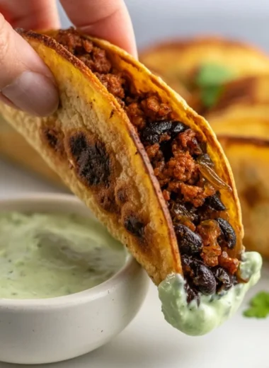 Baked Turkey Tacos served in a colorful plate with fresh toppings