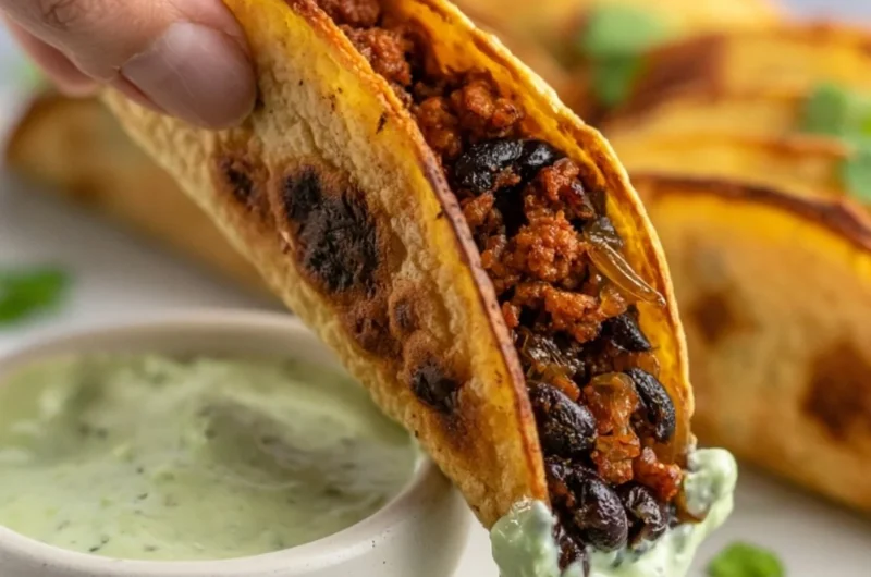 Baked Turkey Tacos served in a colorful plate with fresh toppings
