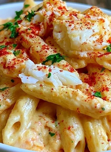 Delicious Cajun Crab Pasta topped with fresh herbs and spices