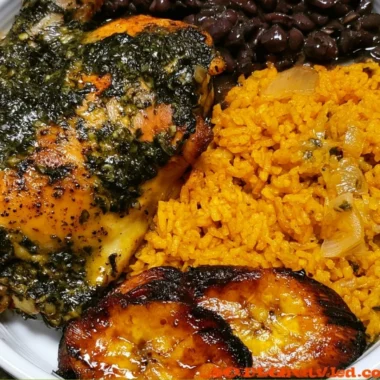 Delicious Chicken Yellow Rice with Black Beans served on a plate