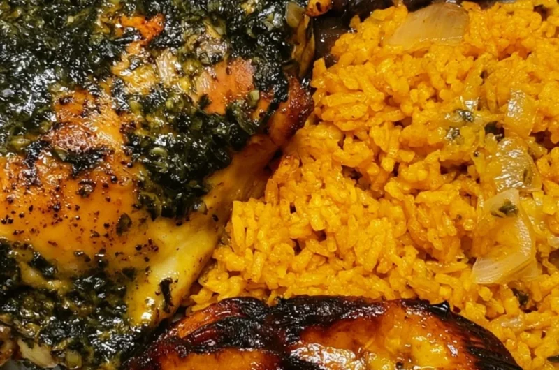 Delicious Chicken Yellow Rice with Black Beans served on a plate