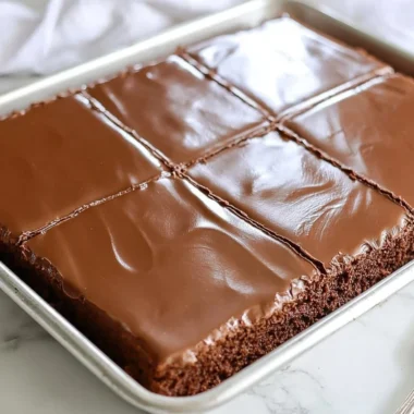 Delicious chocolate sheet cake for two with rich frosting and sprinkles