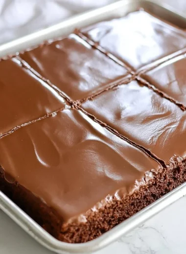 Delicious chocolate sheet cake for two with rich frosting and sprinkles