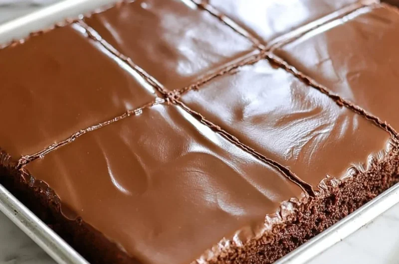 Delicious chocolate sheet cake for two with rich frosting and sprinkles