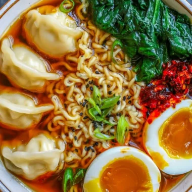 Delicious dumpling ramen bowl with homemade dumplings and flavorful broth