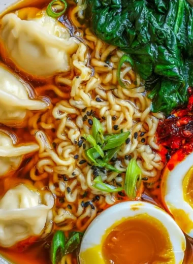 Delicious dumpling ramen bowl with homemade dumplings and flavorful broth