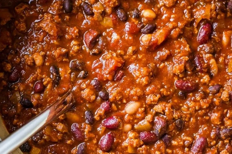 Bowl of flavorful ground turkey chili topped with fresh herbs and peppers