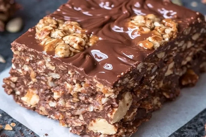 Homemade no bake keto chocolate crunch bars with a crunchy texture