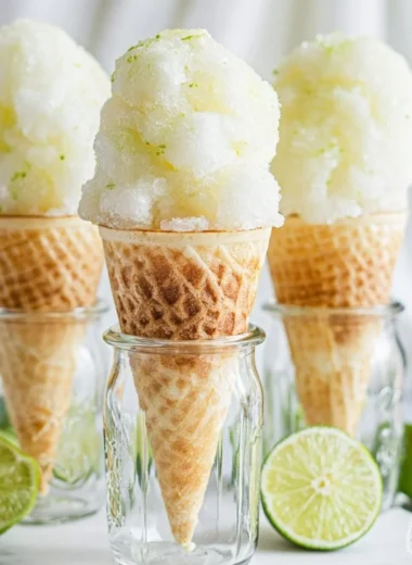 Delicious homemade lime sorbet in a bowl with fresh lime slices, perfect for hot days.
