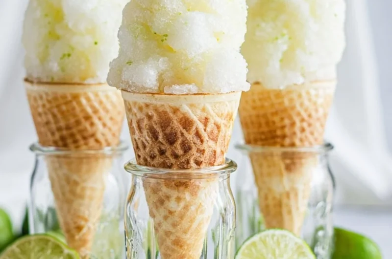 Delicious homemade lime sorbet in a bowl with fresh lime slices, perfect for hot days.