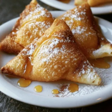 Freshly made sopaipillas garnished with honey and powdered sugar