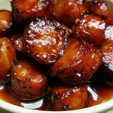 Sweet Crock Pot Kielbasa Bites served on a platter