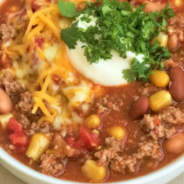 Bowl of hearty Taco Soup topped with cheese and cilantro.