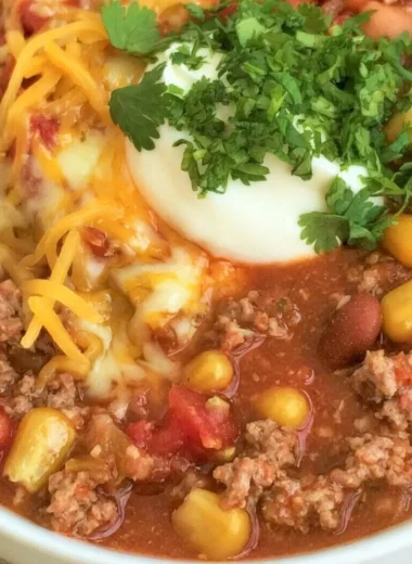 Bowl of hearty Taco Soup topped with cheese and cilantro.