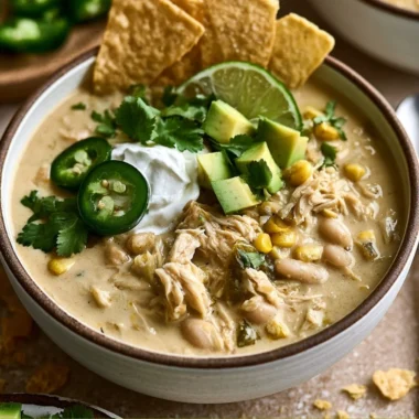 Bowl of White Chicken Chili topped with cilantro and cheese