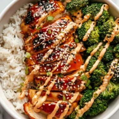 Healthy Sticky Chicken Bowls served with fresh vegetables and grains
