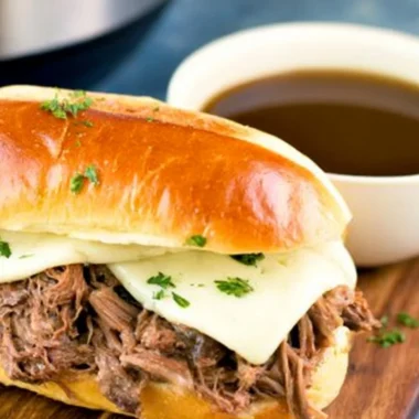 Instant Pot French Dip sandwich with tender beef and Au Jus