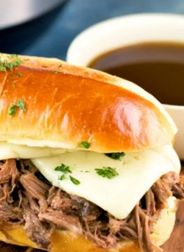 Instant Pot French Dip sandwich with tender beef and Au Jus