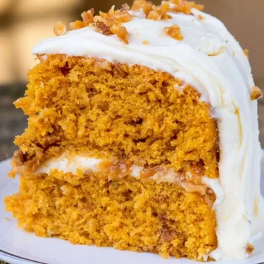 Delicious Pumpkin Toffee Crunch Cake with Cinnamon Cream Cheese Buttercream topping